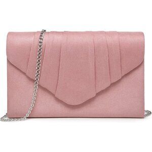 Women's 1-Velvet Pink Evening Pleated Envelope Clutch Bag for Wedding Party